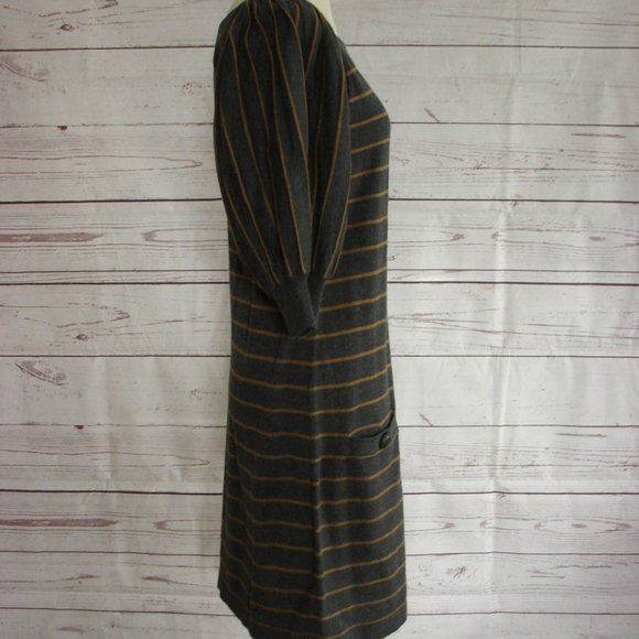 Gray Caramel Stripe Pleated Sleeve Sweater Dress L - Picture 2 of 16